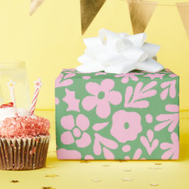 Papel De Regalo Florales abstractos modernos y deja rosa verde