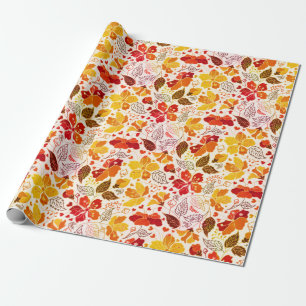 Papel De Regalo Florales de Hibisco Tropical Naranja Quemada para