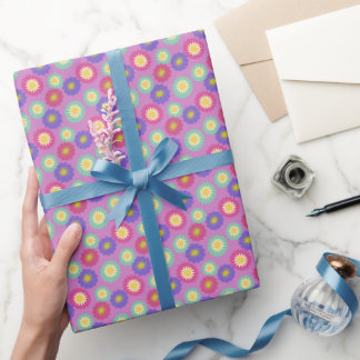 Papel De Regalo Florales Retro Coloridos en Morados Rosas Verdes