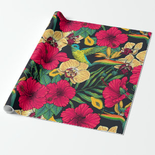Papel De Regalo Florales Tropicales y Colibrí - Botanica de Verano