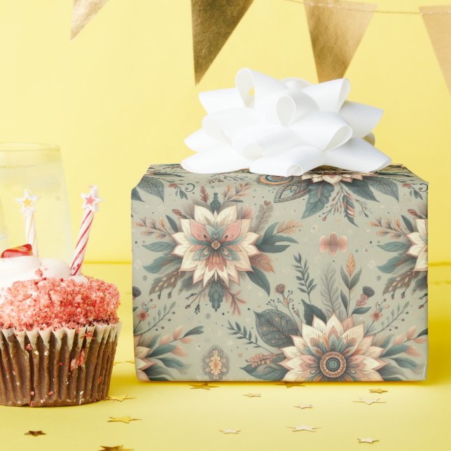 Papel De Regalo Florals en Sage (Fiesta de cumpleaños )