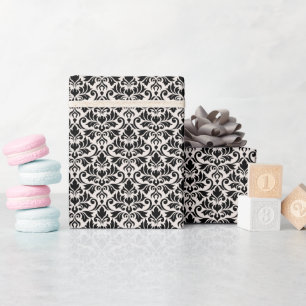 Papel De Regalo Florecer Patrón Damask Negro sobre Crema