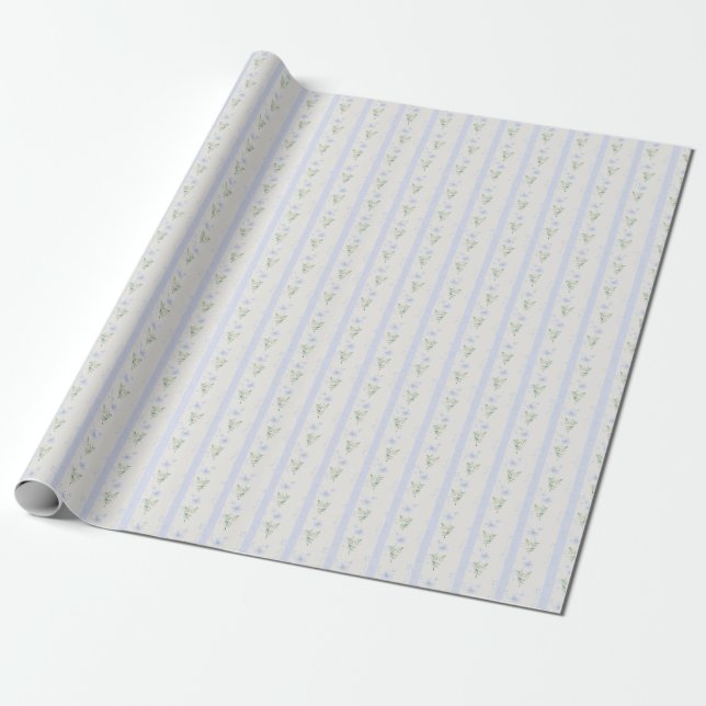 Papel De Regalo Florecimiento Heirloom Flower Stripe Blue Romance (Desenrollado)