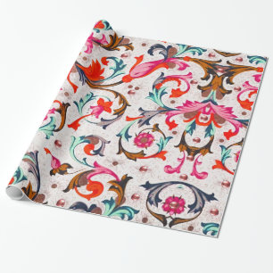 PAPEL DE REGALO FLORENTINA RENAISSANCE FLORES ROJOS, FLORES