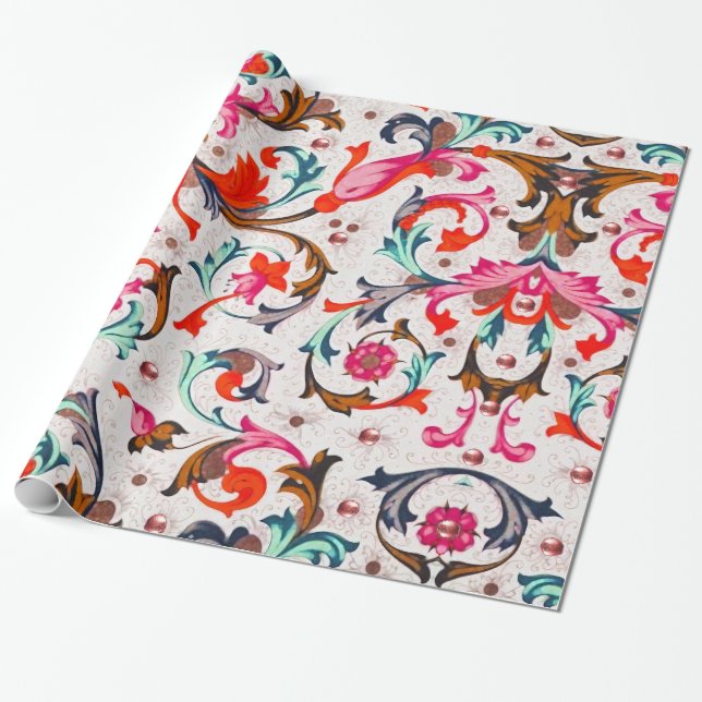 PAPEL DE REGALO FLORENTINA RENAISSANCE FLORES ROJOS, FLORES (Desenrollado)