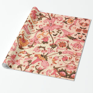 PAPEL DE REGALO FLORENTINO ROSA RENACIMIENTO TORBELLINOS FLORALES,