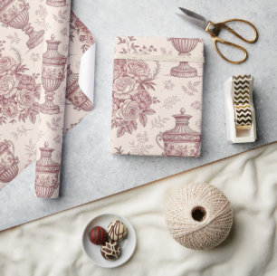 Papel De Regalo Floreros de Rosa Polvorienta Floral Francesa