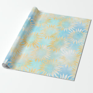Papel De Regalo Flores abstractas en azul claro