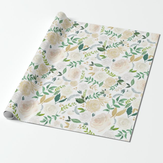 Papel De Regalo Flores acuáticas con Purpurina y Relieve metalizad (Desenrollado)