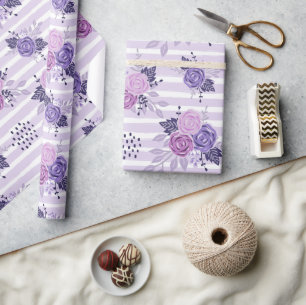 Papel De Regalo Flores acuáticas con rayas