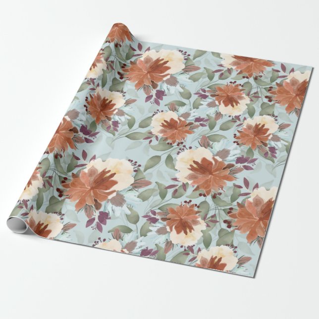 Papel De Regalo Flores acuáticas elegantes boho pastel (Desenrollado)
