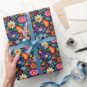 Papel De Regalo Flores alegres de fiesta mexicana