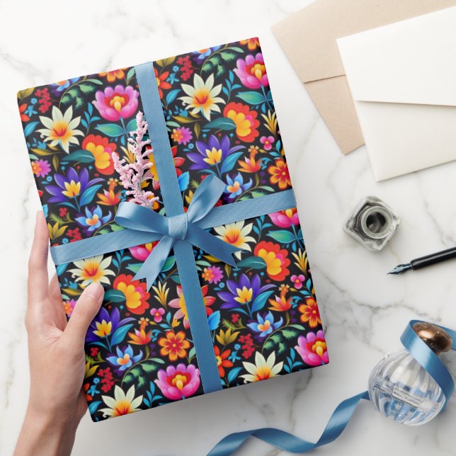 Papel De Regalo Flores alegres de fiesta mexicana (Regalar)