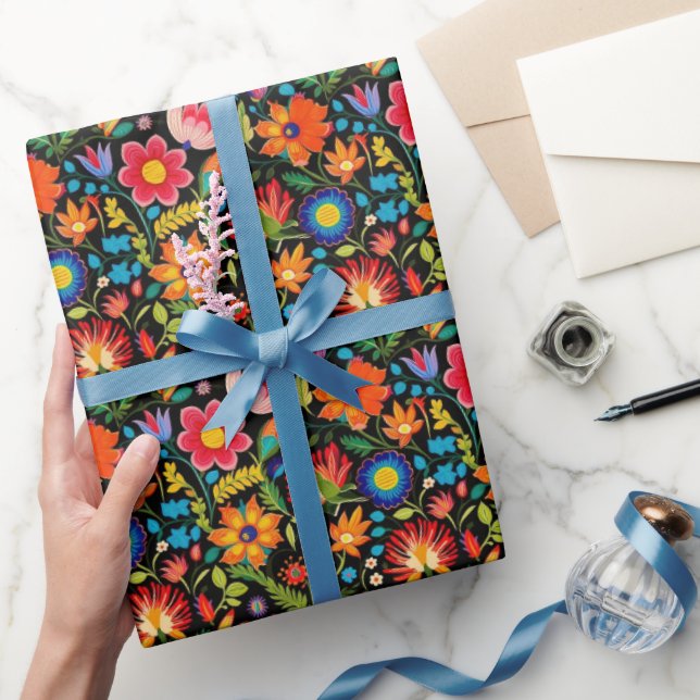 Papel De Regalo Flores alegres de fiesta mexicana (Regalar)