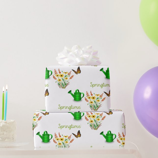 Papel De Regalo Flores amarillas de primavera con mariposas (Regalos de fiesta)