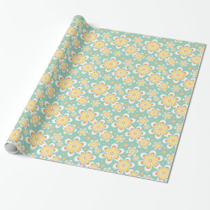 Papel De Regalo Flores Amarillas de Primavera sobre Verde