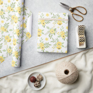 Papel De Regalo Flores Amarillas Elegantes y Verdor