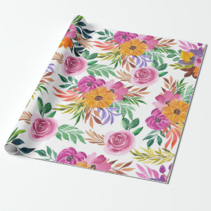 Papel De Regalo Flores amarillas Rosas púrpuras vintage floral
