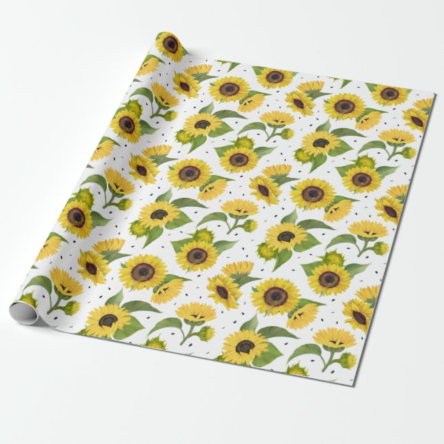 Papel De Regalo Flores amarillas y semillas de girasol (Desenrollado)