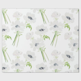 Papel De Regalo Flores anemónicas de color blanco sobre blanco