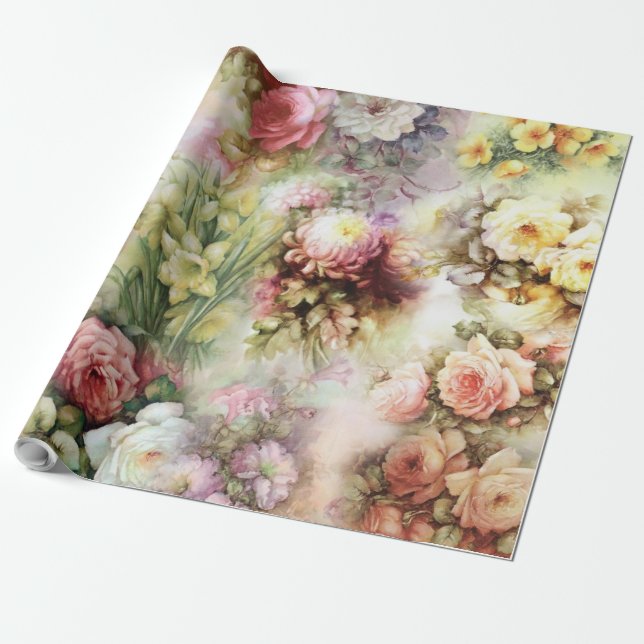 Papel De Regalo Flores Antiguas (Desenrollado)