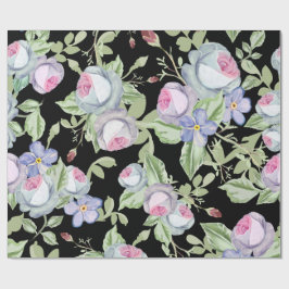 Papel De Regalo Flores antiguas rosas pastel negro