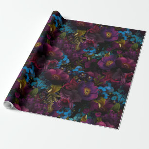 Papel De Regalo Flores antiguas violetas barrocas exuberantes sobr