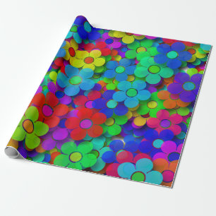 Papel De Regalo Flores arcoiris gruesas azul