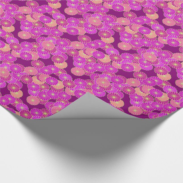 Papel De Regalo Flores Art Decó en tonos violeta y coral (Esquina)