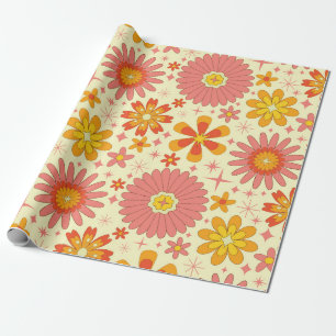 Papel De Regalo Flores atómicas retro con estallidos de estrellas 