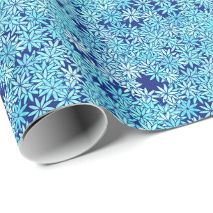Papel De Regalo Flores azul claro, fondo azul marino