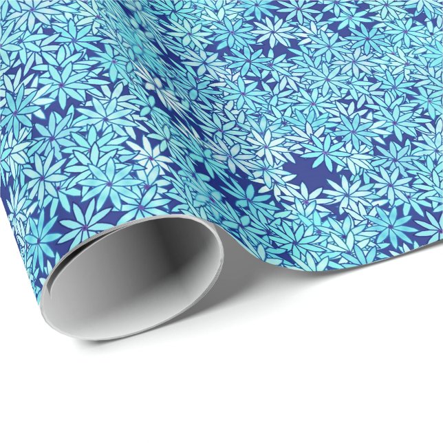 Papel De Regalo Flores azul claro, fondo marino (Esquina del rollo)