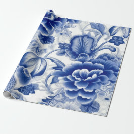Papel De Regalo Flores azul índigo