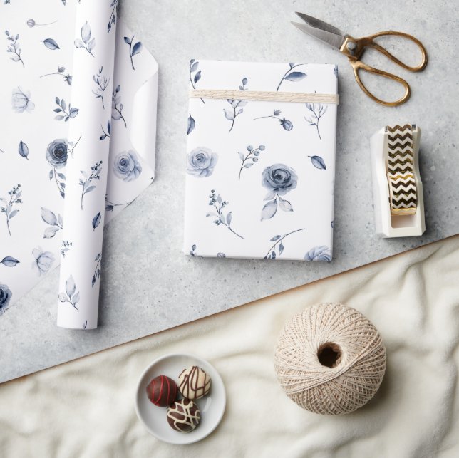 Papel De Regalo Flores Azul Marino (Artesanía)