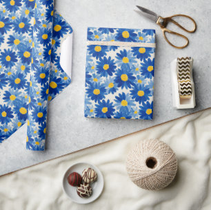 Papel De Regalo Flores azul y amarilla de la pintura