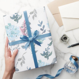 Papel De Regalo Flores azul y plateadas y turbias | Acuarela
