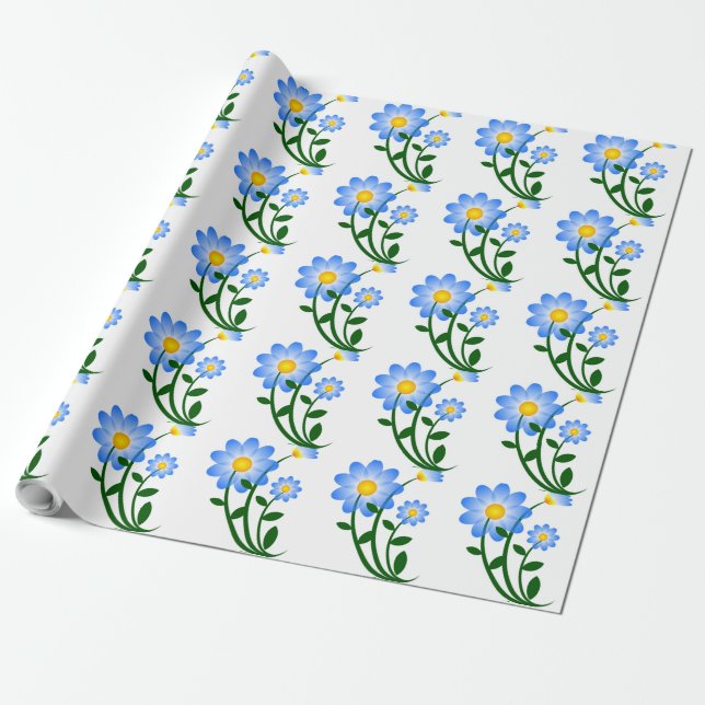 Papel De Regalo Flores azules (Desenrollado)