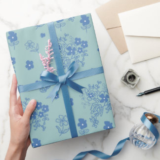 Papel De Regalo Flores azules