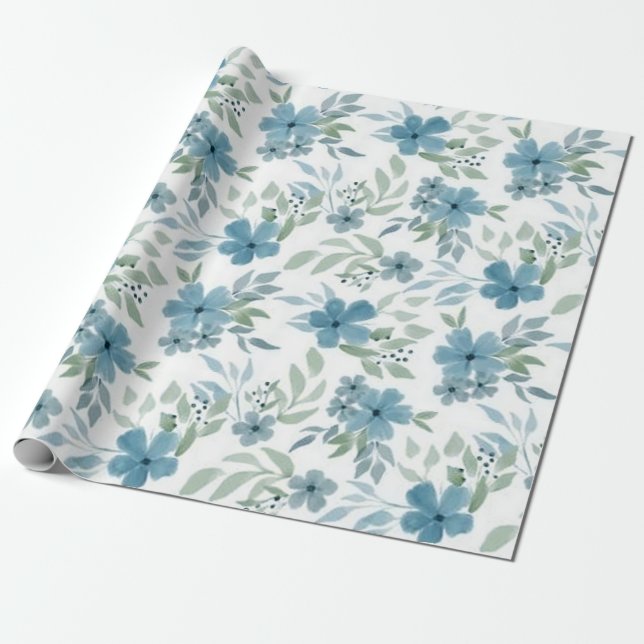 Papel De Regalo Flores Azules (Desenrollado)
