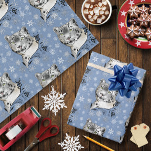 Papel De Regalo Flores azules de leopardo de las nieves