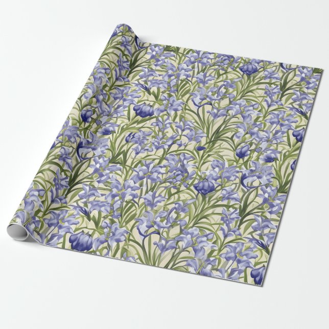 Papel De Regalo Flores azules de patrón floral (Desenrollado)