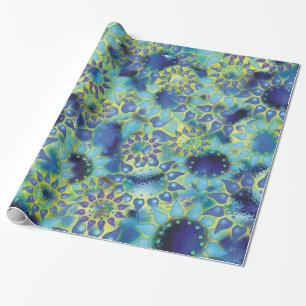 Papel De Regalo Flores azules de poder floral con pétalos