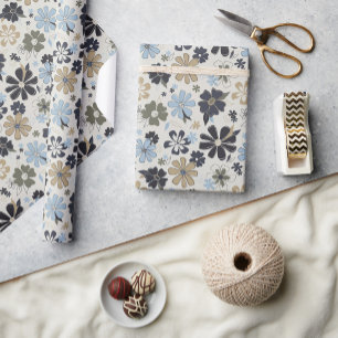 Papel De Regalo Flores azules de Tan contorno patrón floral