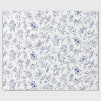 Papel De Regalo flores azules de temporada