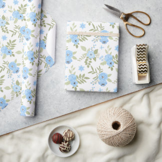 Papel De Regalo Flores Azules Elegantes y Botánica