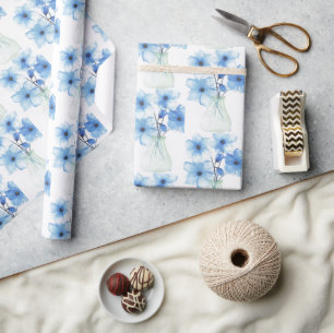 Papel De Regalo Flores azules en jarrón de vidrio