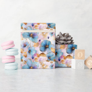 Papel De Regalo Flores azules etéreas en tintas de alcohol de past