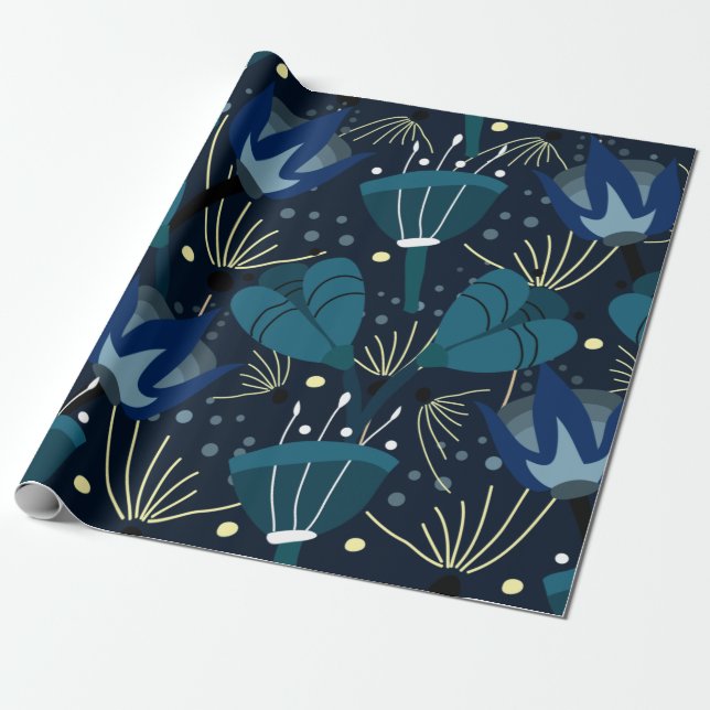 Papel De Regalo Flores azules mágicas (Desenrollado)