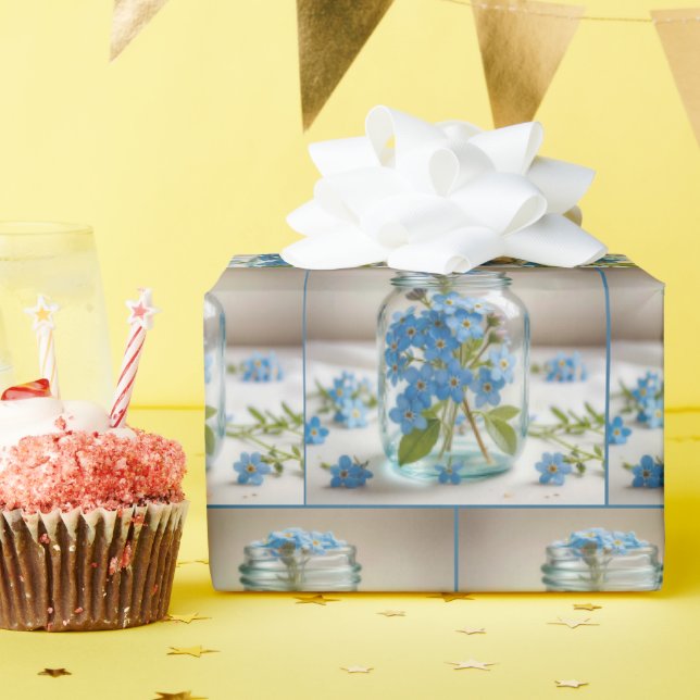 Papel De Regalo Flores azules olvidadas en un jabón (Fiesta de cumpleaños )