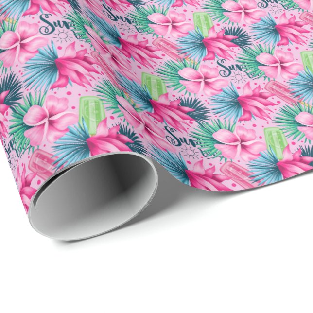 Papel De Regalo Flores azules rosas verdes cumpleaños Ducha de nov (Esquina del rollo)